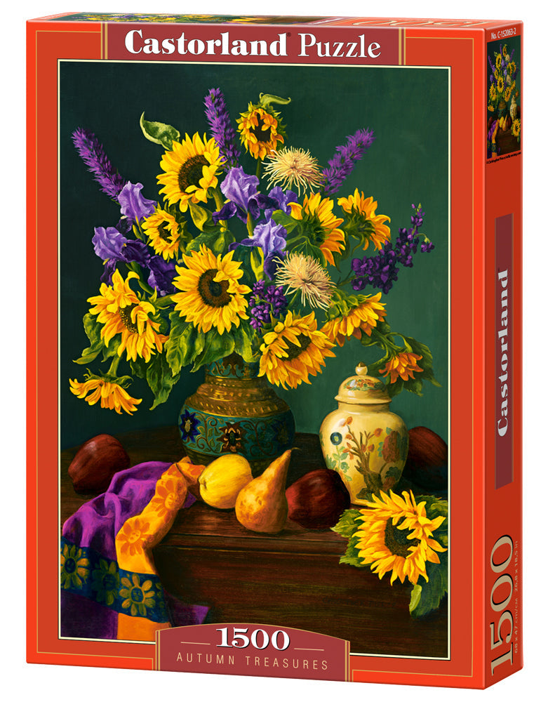 1500 Piece Jigsaw Puzzle, Autumn Treasures, Still nature puzzle, Sunflowers in a vase, Adult Puzzle, Castorland C - 152063 - 2 - Bridge Toys - Premium Jigsaw Puzzles - Little Red General Store