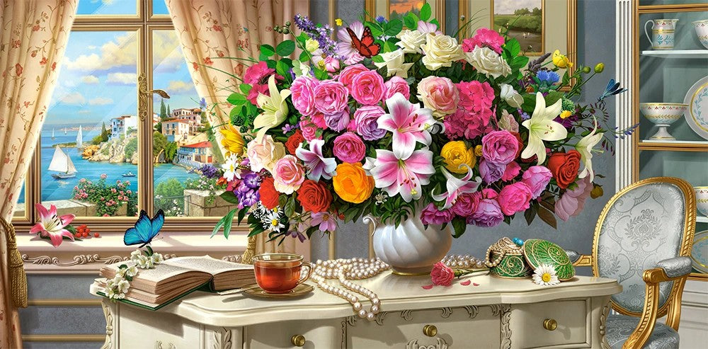 4000 Piece Jigsaw Puzzle, Summer Flowers and Cup of Tea, Still nature jigsaw, Romantic picture, Classic, Adult Puzzle, Castorland C - 400263 - 2 - Bridge Toys - Premium Jigsaw Puzzles - Little Red General Store