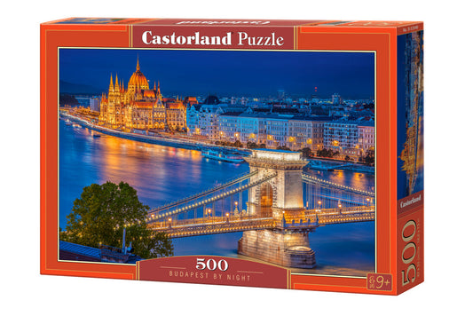 500 Piece Jigsaw Puzzle, Budapest by Night, Hungary, Riverside, City at night, Adult Puzzle, Castorland B - 53940 - Bridge Toys - Premium Jigsaw Puzzles - Little Red General Store
