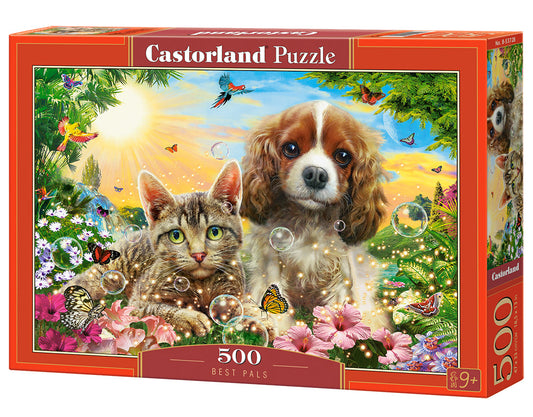 500 Piece Jigsaw Puzzle, Best Pals, Cats and Dogs, Animal puzzles, sweety Puppy and Kitten, Adult Puzzles, Castorland B - 53728 - Bridge Toys - Premium Jigsaw Puzzles - Little Red General Store