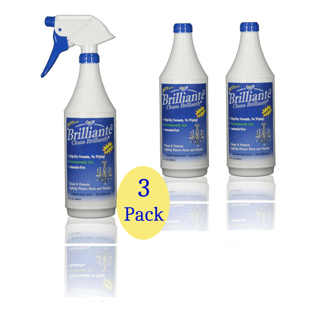 Brillianté Crystal Cleaner For Chandeliers 3 Bottles + 1 Sprayer (3 Pack)