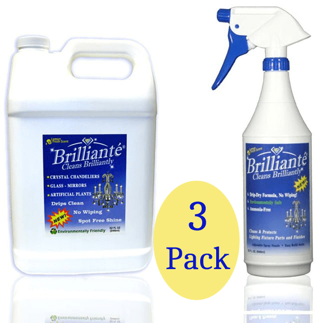 Brillianté Crystal Chandelier Cleaner Spray Bottle + Gallon Refill (3 Pack)