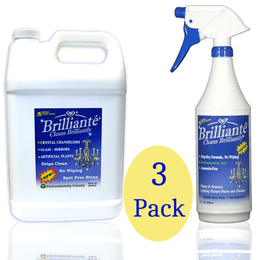 Brillianté Crystal Chandelier Cleaner Spray Bottle + Gallon Refill (3 Pack)