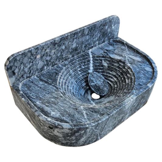Bursa Gray Marble Wall-Mount Bathroom Sink with 6" Backsplash (W)16" (L)27" (H)6"