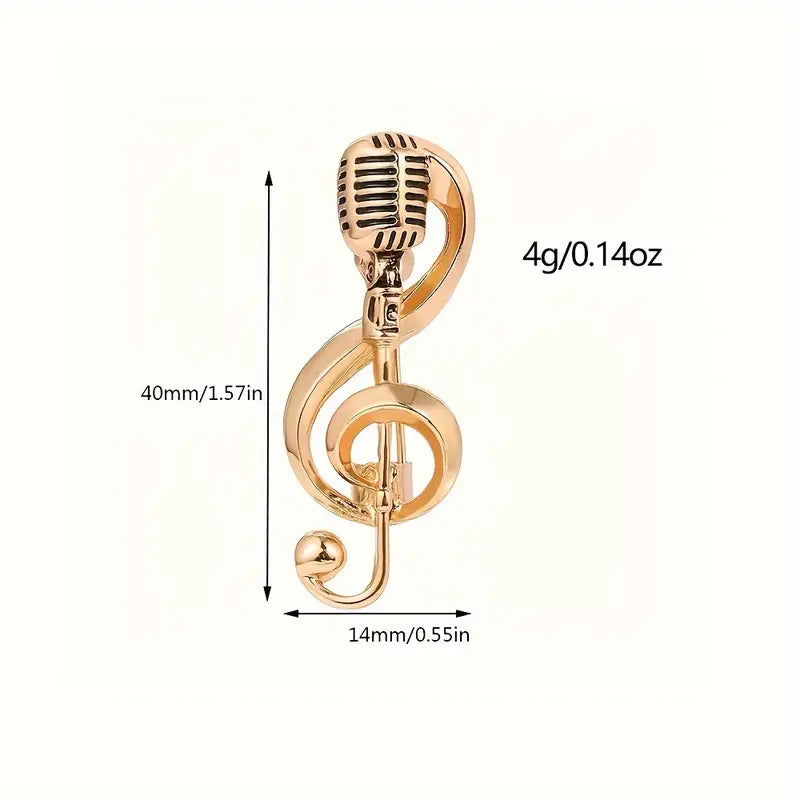 Music Mic Brooch Pin - Elegant Music-Themed Accessory with Microphone Pin for Musicians and Music Lovers