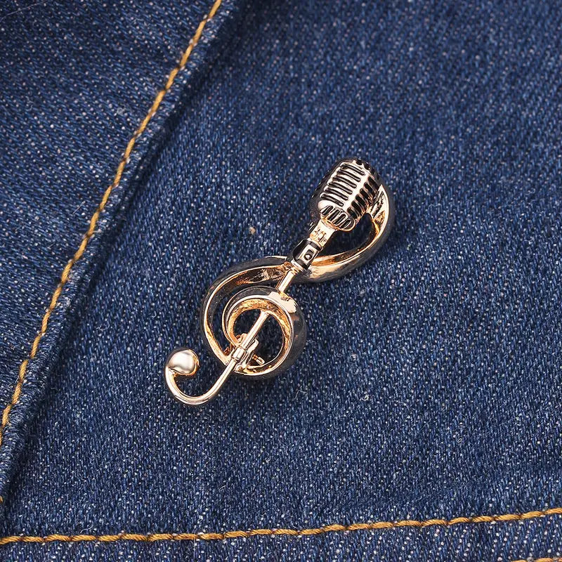 Music Mic Brooch Pin - Elegant Music-Themed Accessory with Microphone Pin for Musicians and Music Lovers
