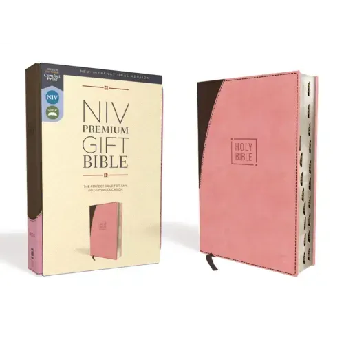 Niv, Premium Gift Bible, Leathersoft, Pink/Brown, Red Letter Edition, Indexed, Comfort Print