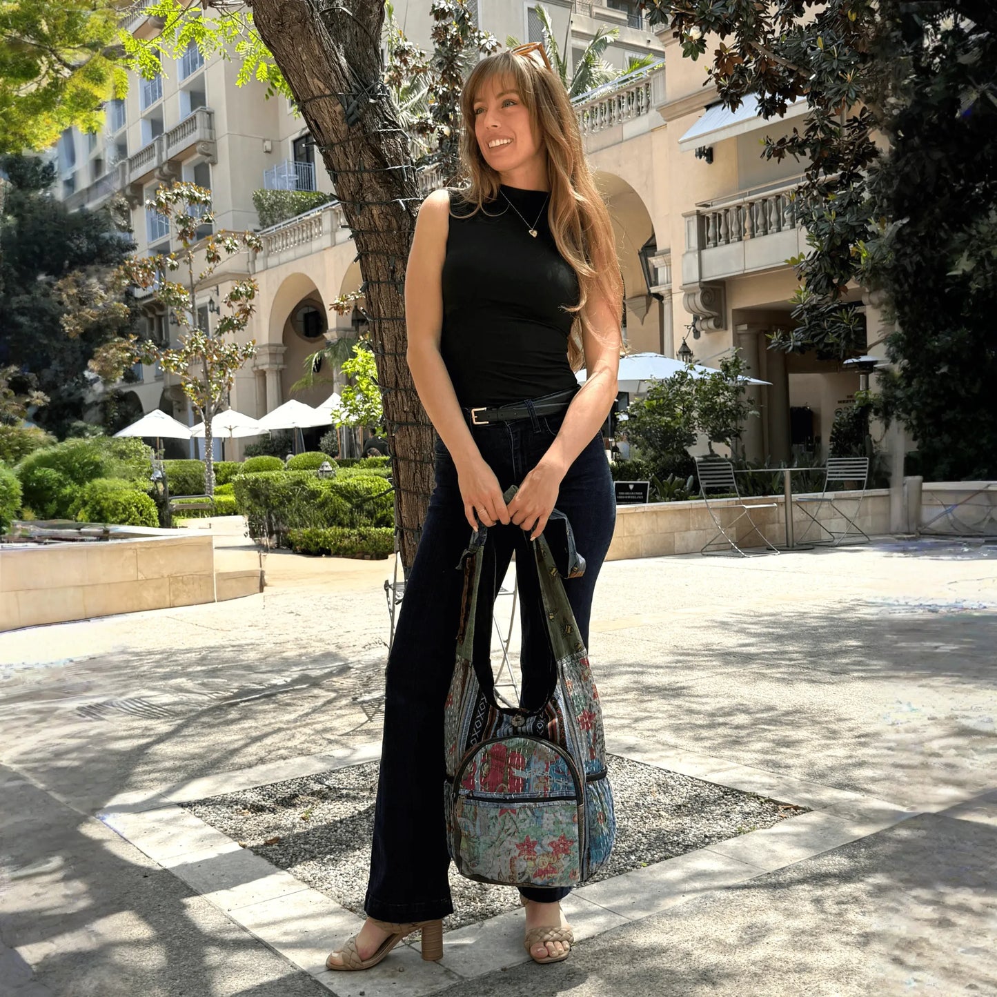Kathmandu Collection Vintage Patchwork Hobo Bag with Water Bottle Pockets