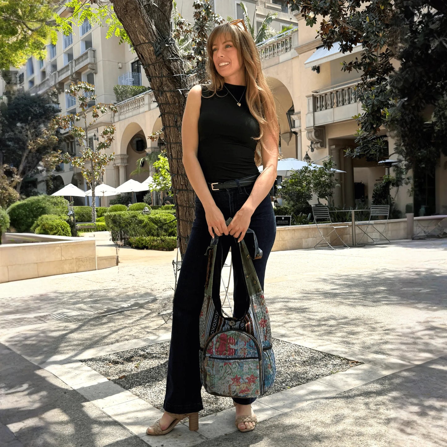 Kathmandu Collection Vintage Patchwork Hobo Bag with Water Bottle Pockets