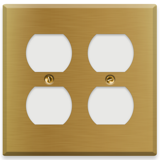 2-Gang Satin Brass Duplex Receptacle Cover