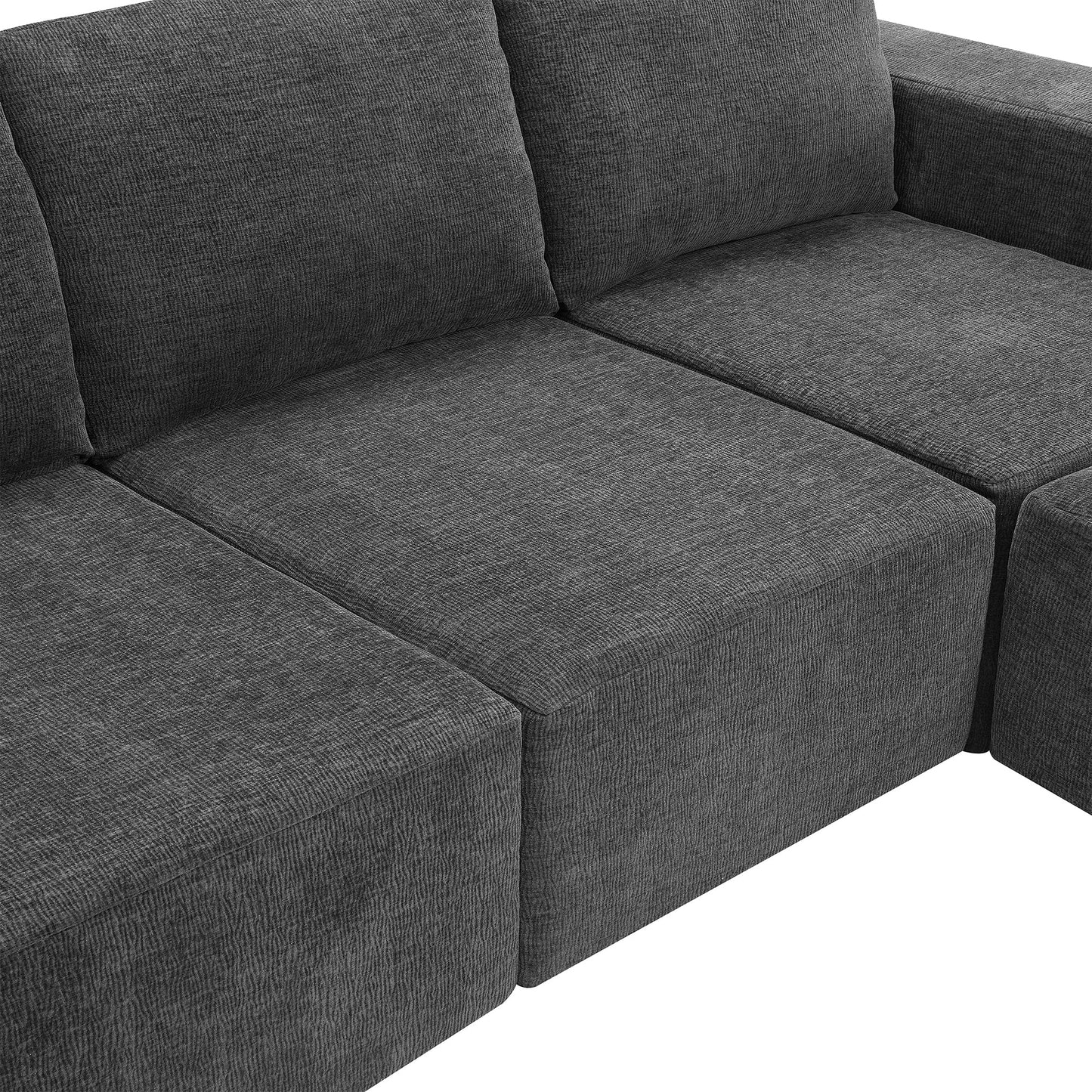 110*72' Modular U Shaped Sectional Sofa with Ottomans,Luxury Cloud Chenille Floor Couch with Deep Seat,No Assembly Required,Fully Compressed Upholstered Sofa for Living Room,Bedroom,3 Colors