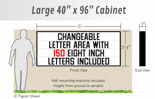 48" tall by 8ft Wall-Mount Economy Lighted Sign