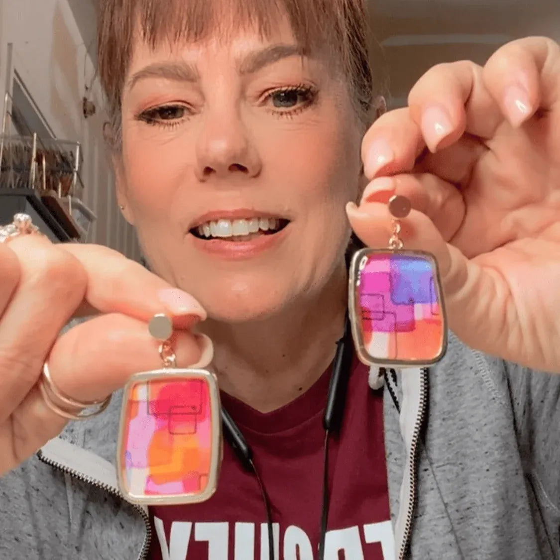Framed Abstract Watercolor Dangle Earrings – Handmade in Charlotte NC