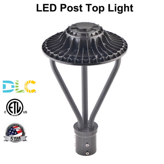 LED Post Lights 30W 50W 130LM/W 5000K Waterproof LED Post Top Outdoor Circular Area Pole Light for Garden Yard Street Lighting ETL DLC Listed