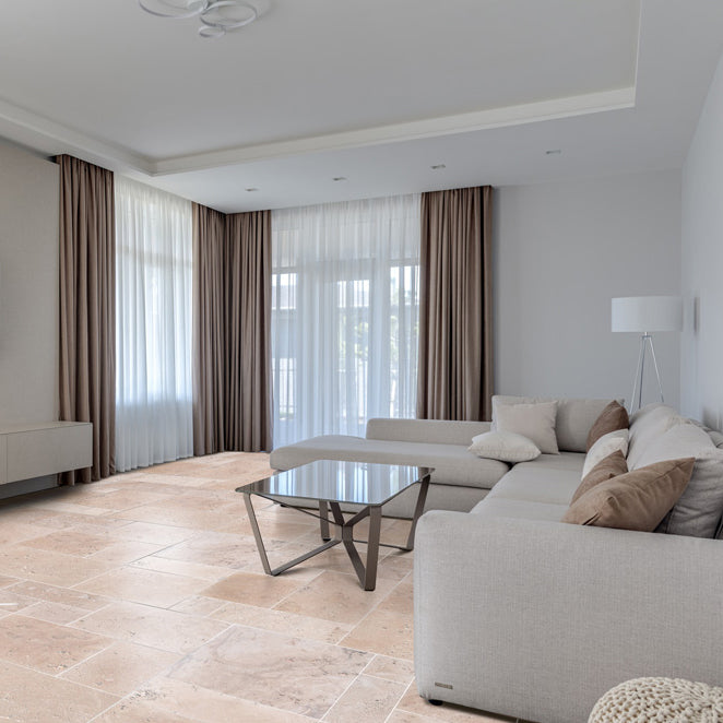 Classic Beige Light Travertine Tiles Antique Pattern Tumbled - Livfloors Collection