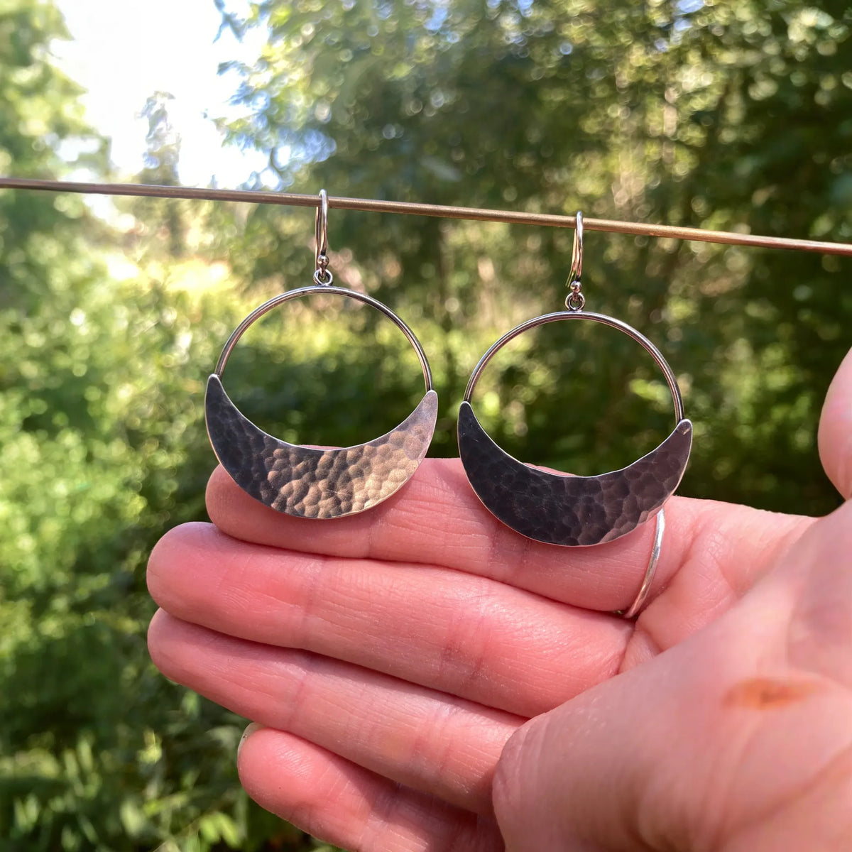 Crescent Moon Hoop Earrings in Sterling Silver | Moon Phase Earrings