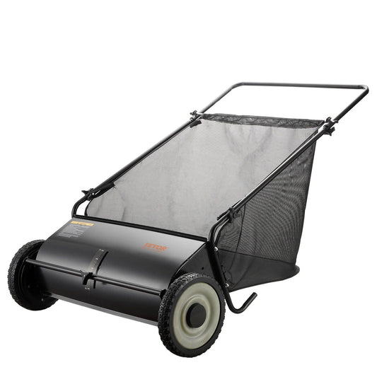 Push Lawn Sweeper, 26 Inch Leaf & Grass Collector, Strong Rubber Wheels & Heavy Duty Thickened Steel Durable to Use with Large Capacity 7 ft³ Mesh Collection Bag, 4 Spinning Brushes