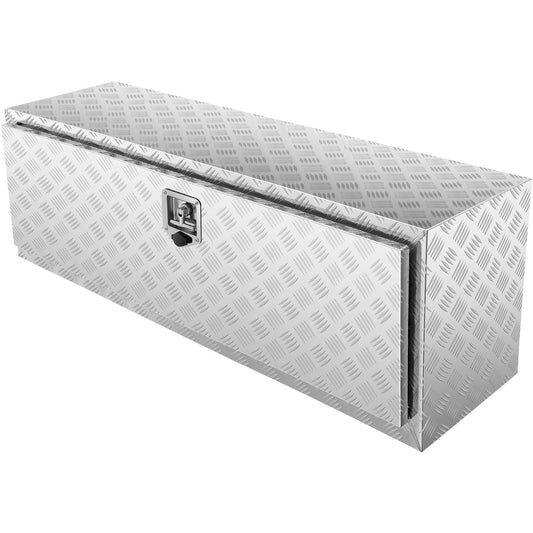Underbody Truck Box, 48"×17"×18" Pickup Storage Box, Heavy Duty Aluminum Diamond Plate Tool Box with Lock and Keys, Waterproof Trailer Storage Box with T-Handle Latch for Truck, Van, Trailer
