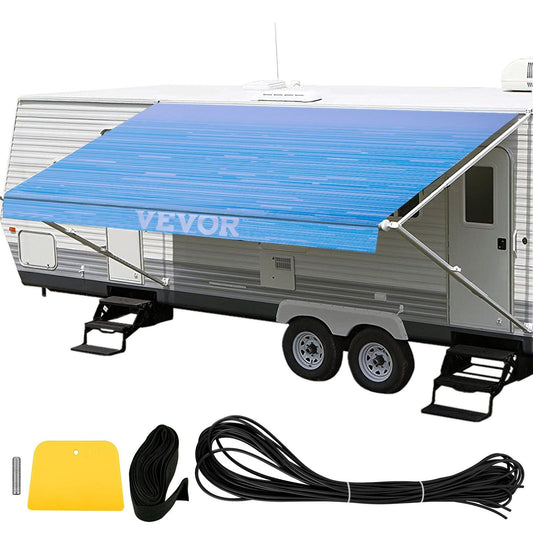 RV Awning 18' Camper Awning Fabric, Trailer Awning Canopy Patio Camping Car Awning, Durable 15oz Vinyl Roller Tube for RV, Van, SUV, Patio Awning Replacement Ocean Blue Fade