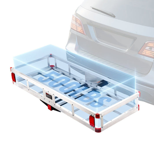 49.4 x 22.4 x 7.1 in Hitch Cargo Carrier, 500lbs Loading Capacity Trailer Hitch Mounted Cargo Basket, Rust-proof Aluminum Luggage Carrier Rack Fits 2" Hitch Receiver for SUV Truck Pickup Camping