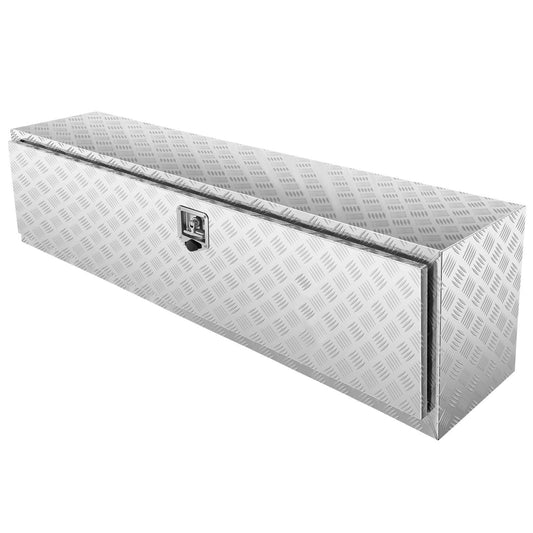 Underbody Truck Box, 60"×17"×18" Pickup Storage Box, Heavy Duty Aluminum Diamond Plate Tool Box with Lock and Keys, Waterproof Trailer Storage Box with T-Handle Latch for Truck, Van, Trailer
