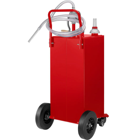 30 Gallon Fuel Caddy, Gas Storage Tank & 4 Wheels, with Manuel Transfer Pump, Gasoline Diesel Fuel Container for Cars, Lawn Mowers, ATVs, Boats, More, Red