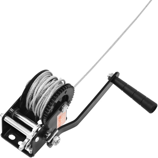 Hand Winch, 800 lbs Pulling Capacity, Boat Trailer Winch Heavy Duty Rope Crank with 33 ft Steel Wire Cable and Two-Way Ratchet, Manual Operated Hand Crank Winch for Trailer, Boat or ATV Towing