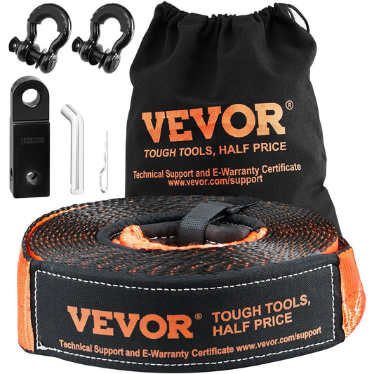 Off-Road Recovery Kit, 3" x 30', Heavy Duty Winch Recovery Kit with 30,000 lbs Tow Strap, 44,092 lbs D-Ring Shackles, Shackle Receiver and Storage Bag, for ATVs, Jeeps, Off-Road Vehicles, Trucks