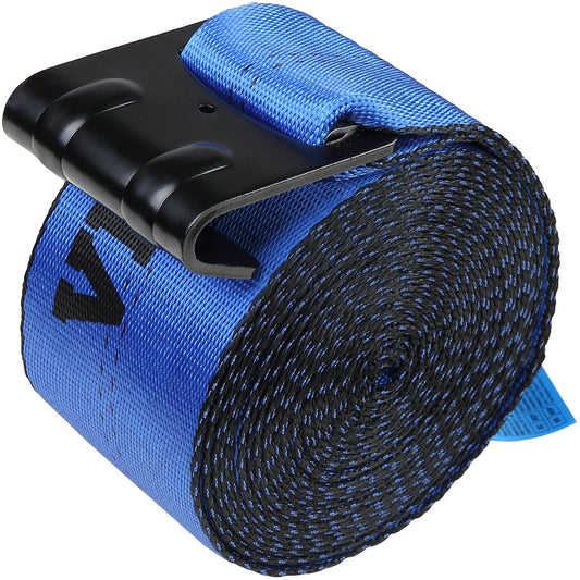 Winch Straps, 4" x 30', 6000 lbs Load Capacity, 18000 lbs Breaking Strength, Truck Straps with Flat Hook, Flatbed Tie Downs Cargo Control for Trailers, Farms, Rescues, Tree Saver, Blue (10 Pack)