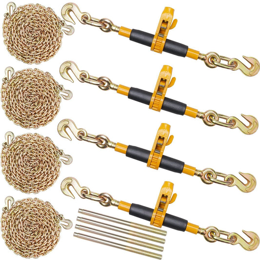 Ratchet Chain Binder, 5/16"-3/8" Heavy Duty Load Binders, with G80 Chains 7100 lbs Secure Load Limit, Labor-saving Anti-skid Handle, Tie Down Hauling Chain Binders for Flatbed Truck Trailer, 4 P