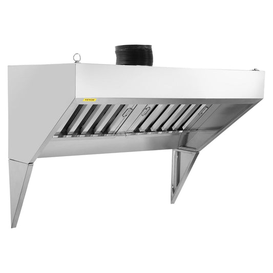 Commercial Exhaust Hood, 5FT Food Truck Hood Exhaust, 201 Stainless Steel Concession Trailer Hood with 2 Detachable U-shaped Grid Oil Filter Mesh, Rust Resistant Vent Hood for Kitchen Restaurant