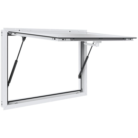 Concession Window 36"x24", Aluminum Alloy Food Truck Service Window with Awning Door & Drag Hook, Up to 85 Degrees Stand Serving Window for Food Trucks Concession Trailers, Glass Not Included