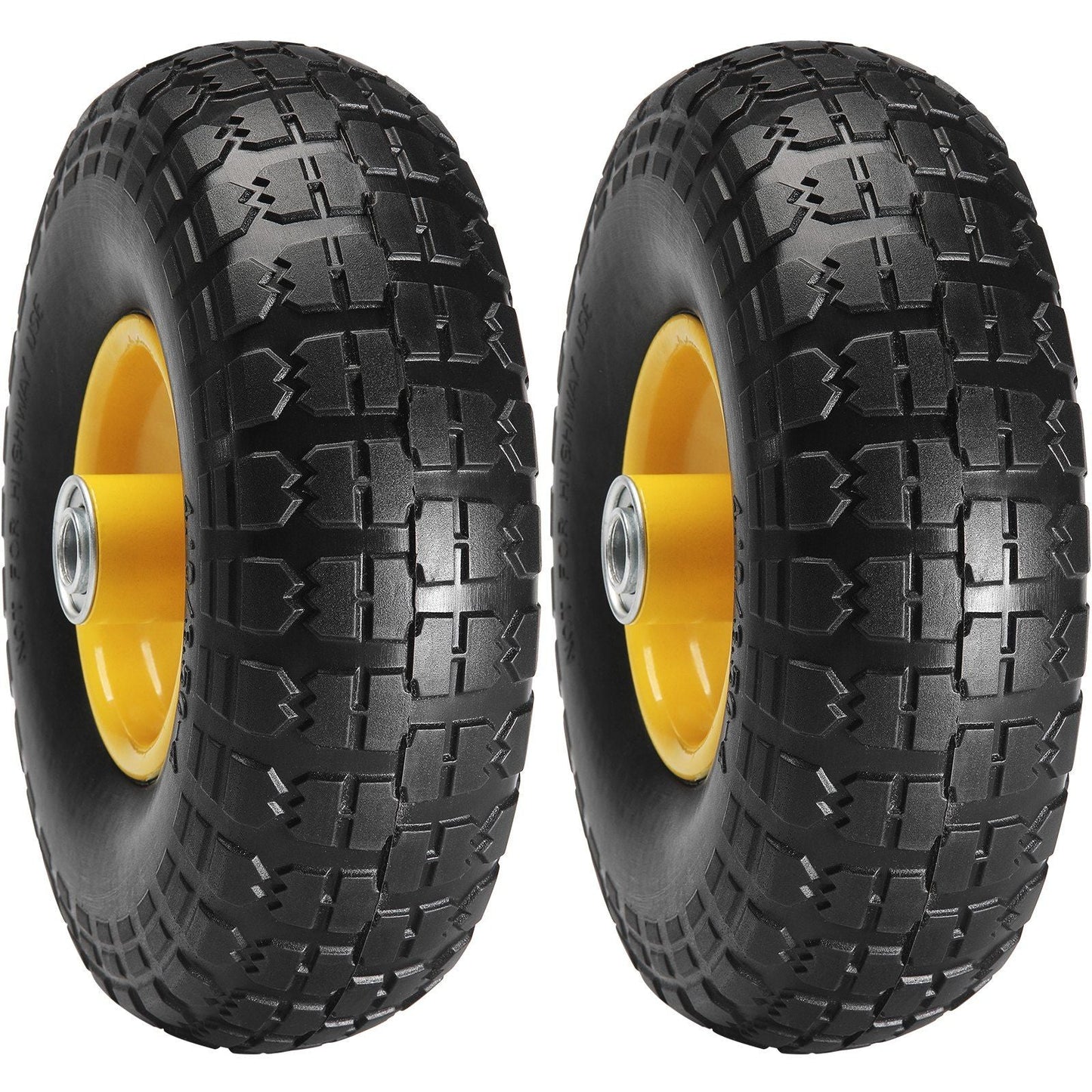 Solid PU Run-Flat Tire Wheel, 10", 2-Pack, 400 lbs Dynamic Load, 450 lbs Static Load, Flat Free Tubeless Tires and Wheels for Hand Truck, Utility Cart, Dollies, Garden Trailers, Various Carts