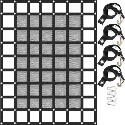 Cargo Net with Mesh, 8' x 6.7' Cargo Net for Pickup Truck Bed, Heavy Duty Cargo Nets with Cam Buckles & S-Hooks & Cross Strap, Truck Bed Cargo Net for Trailer SUV Jeeps(96" x 80")