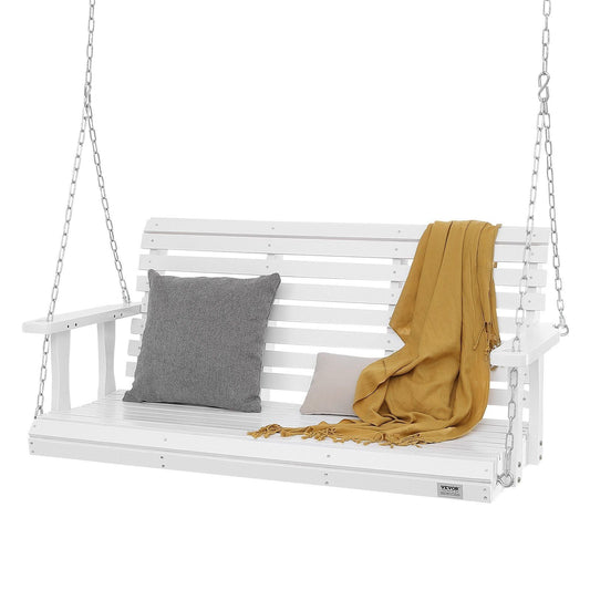 Wooden Porch Swing 4.5 ft, Patio bench swing for Courtyard & Garden, Upgraded 880 lbs Strong Load Capacity, Heavy Duty Swing Chair Bench with Hanging Chains for Outdoors, White