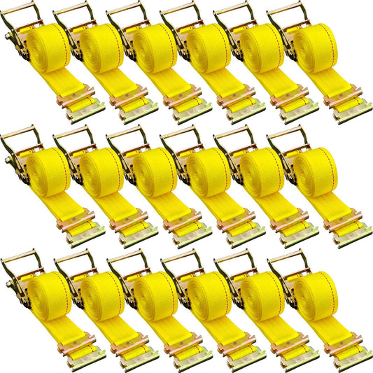 E Track Ratchet Strap, 18PCS 2" x 15' E-Track Straps 4400 LBS Breaking Strength, with Polyester Webbing & Spring Fitting & Ratchets, Durable Tie-Downs for Motorcycles, Tire, Trailer Loads