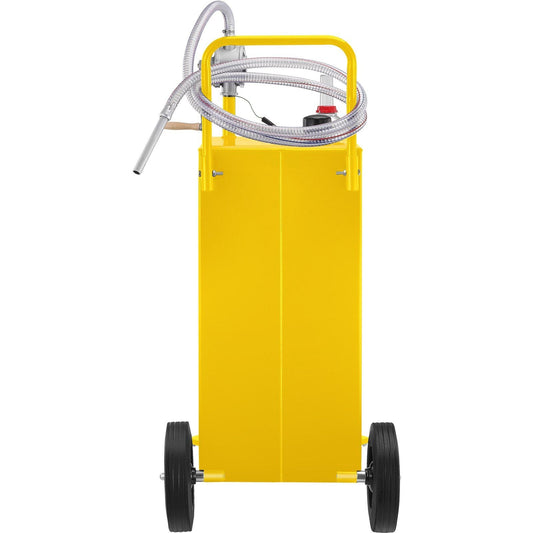30 Gallon Fuel Caddy, Gas Storage Tank & 4 Wheels, with Manuel Transfer Pump, Gasoline Diesel Fuel Container for Cars, Lawn Mowers, ATVs, Boats, More, Yellow