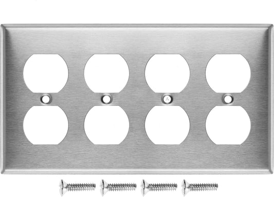 4 Gang Stainless Steel Duplex Receptacle Wallplate Outlet Cover | Made in USA