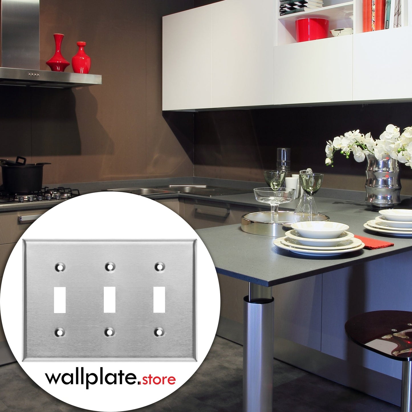 3 Gang Stainless Steel Toggle Switch Wall Plate Cover