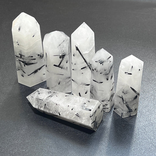Tourmalated Quartz Crystal Point Tower Carving Wholesale