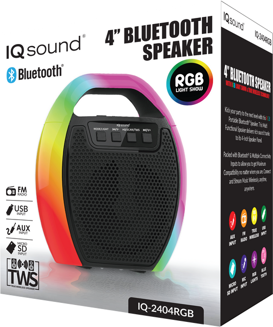 Supersonic 4" Portable Bluetooth Speaker with RGB Handle with FM Radio & TWS (IQ-2404RGB)