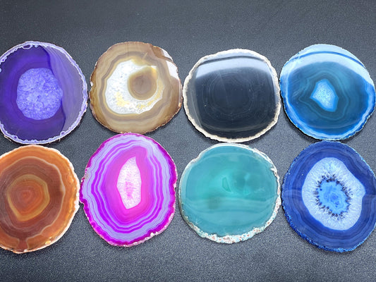 Round Circular Agate Slices (1 Pound)(3.5-3.8 Inches)(Size #2) One LB Wholesale Pink Black Blue Teal Pink Purple Red Mixed Colors
