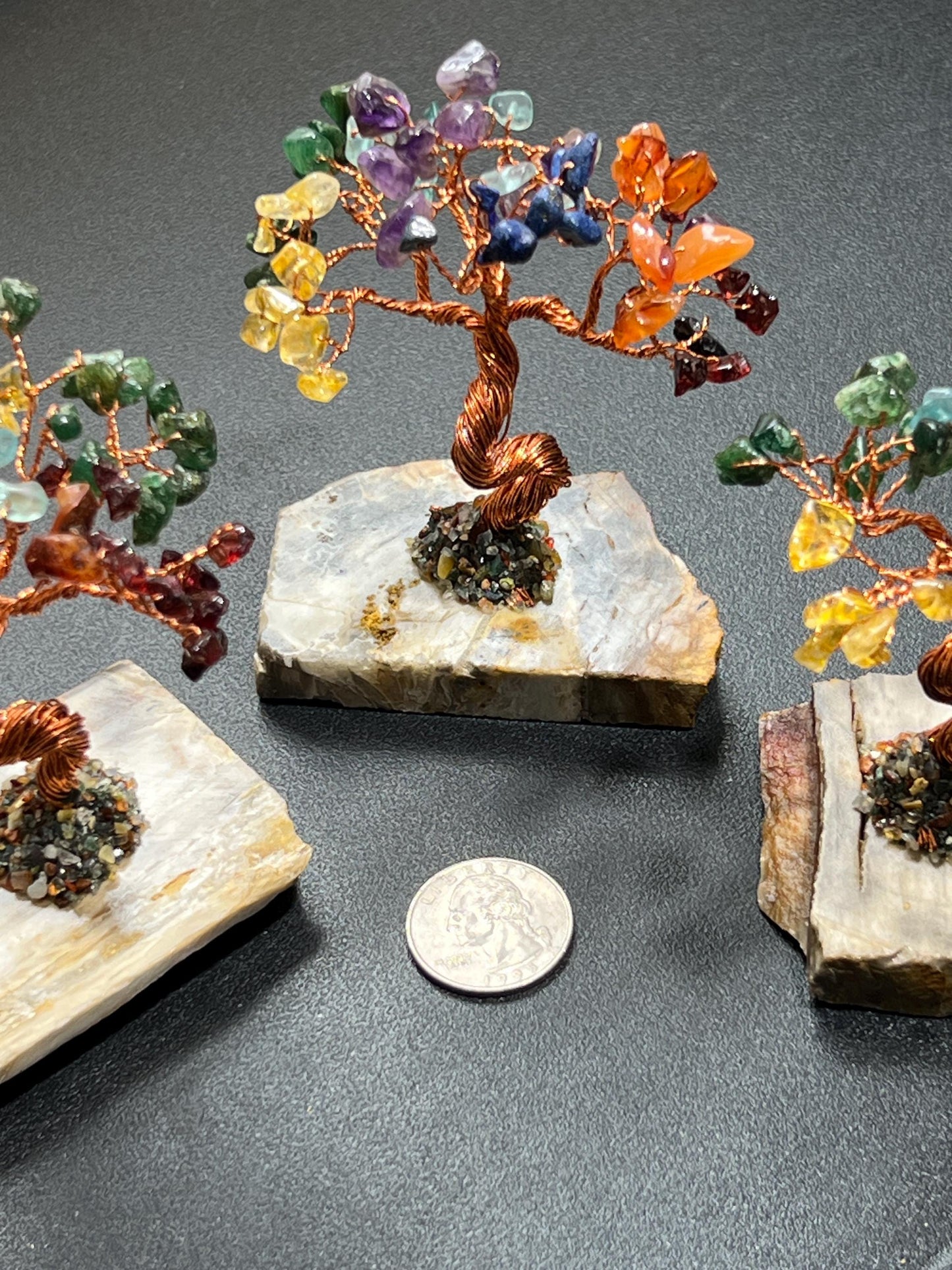 Gemstone Crystal Bonsai Tree (7-Stones)(Petrified Wood Base Carving) Wholesale