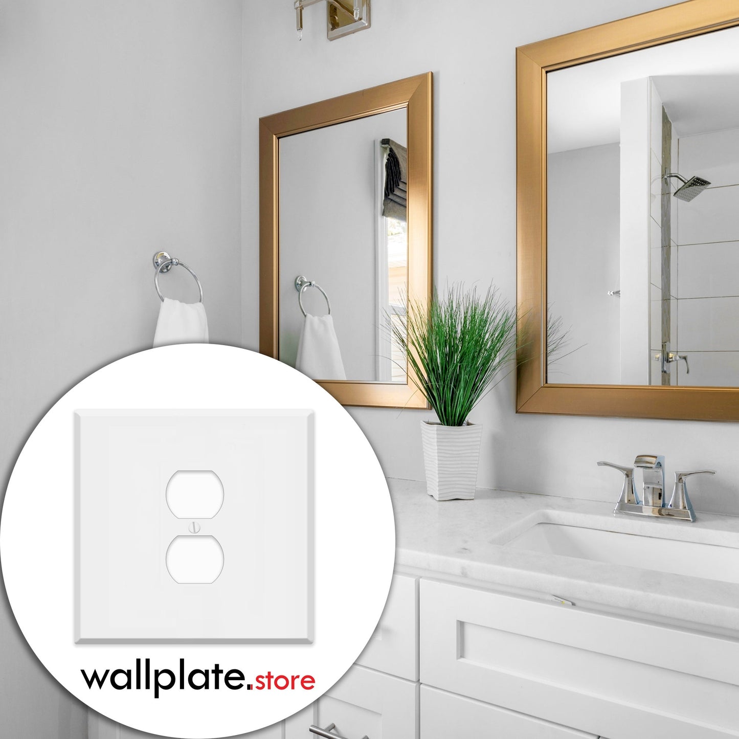 2-Gang With (1) Duplex Receptacle Centered Outlet Opening Wallplate, Oversize, White Painted Metal