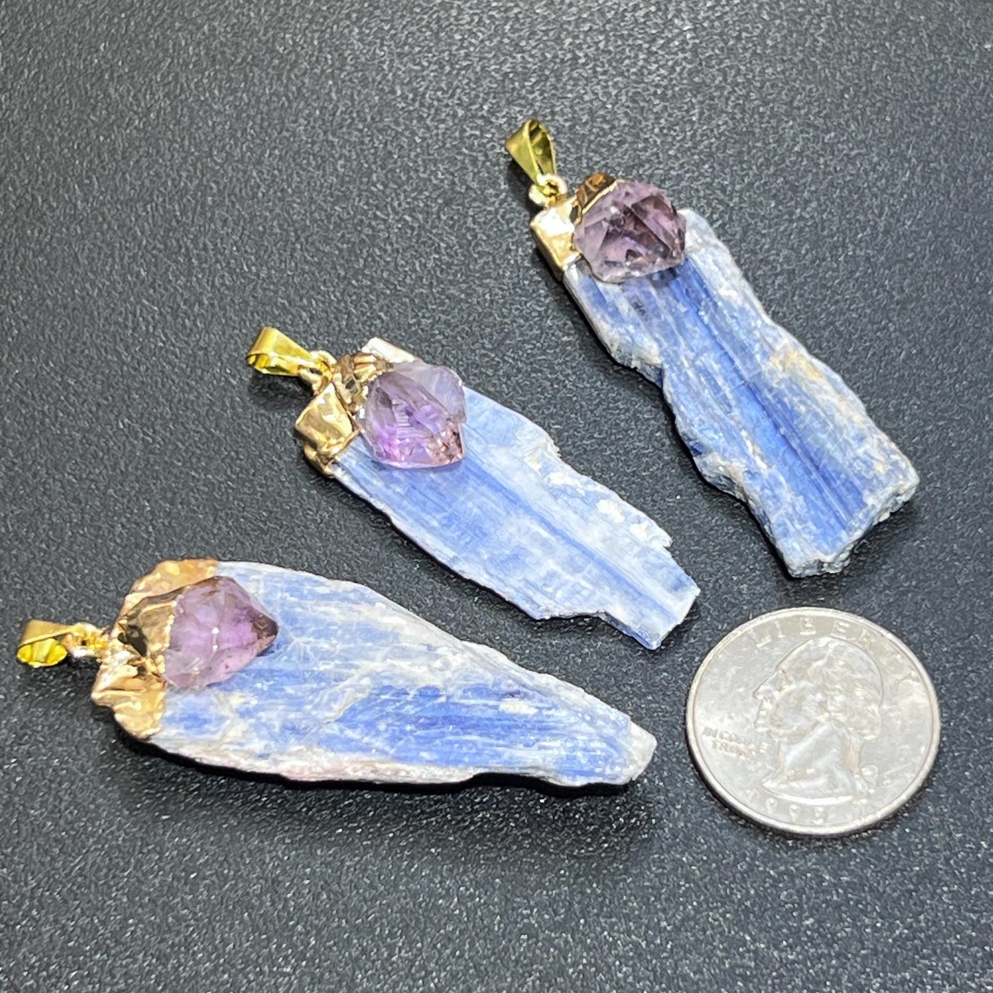 Kyanite And Amethyst Crystal Point Pendant (Gold Plated) Necklace Charm Jewelry