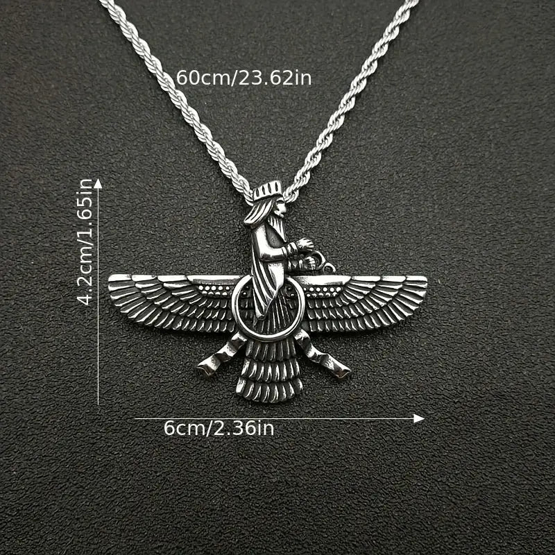 Persian Jewelry, Titanium Steel Gold-plated Zoroastrian (Farvahar) Pendant Necklace