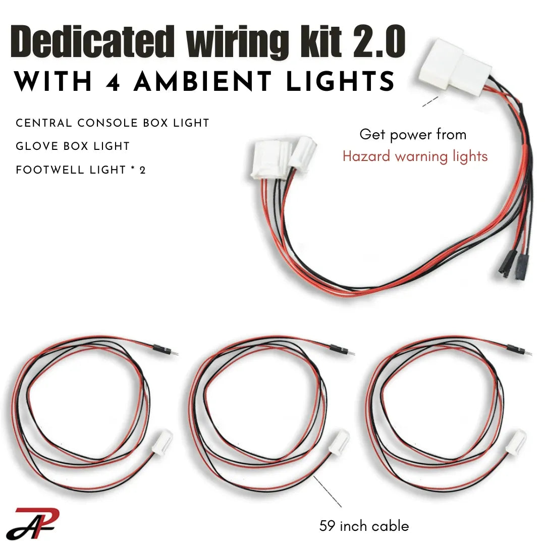 LED Ambient Light Central Console Box Light Footwell Glove Box Bulb Original Reserved Hole with Dedicated Wiring Harness for Toyota Cross Corolla Auris Subaru (4 pcs with 2.0 cable)
