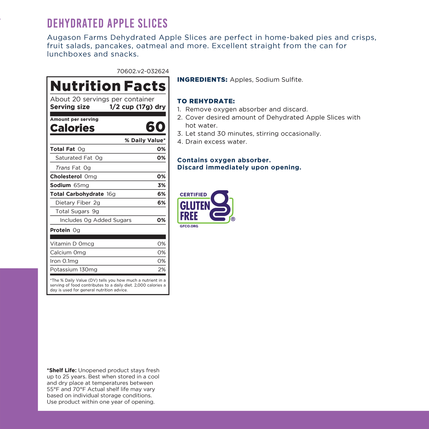 Dehydrated Apple Slices Can, 20 Servings