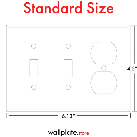 3 Gang standard size White Metal 2 toggle and 1 duplex Receptacle Wall plate