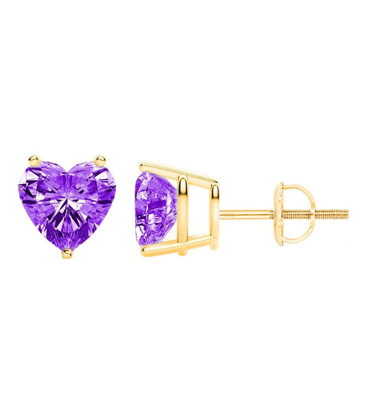 925 Sterling Silver 6MM Heart Cut Amethyst Screw Back Studs - Donatello Gian - Little Red General Store